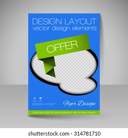 Template for brochure or flyer. Editable site for business, education, presentation, website, magazine cover.