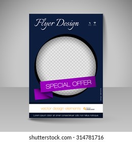 Template for brochure or flyer. Editable site for business, education, presentation, website, magazine cover.