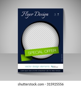Template for brochure or flyer. Editable site for business, education, presentation, website, magazine cover.