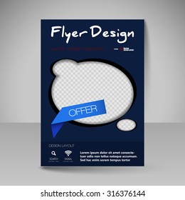Template for brochure or flyer. Editable site for business, education, presentation, website, magazine cover.