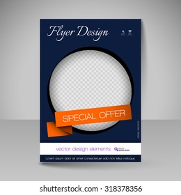 Template for brochure or flyer. Editable site for business, education, presentation, website, magazine cover.