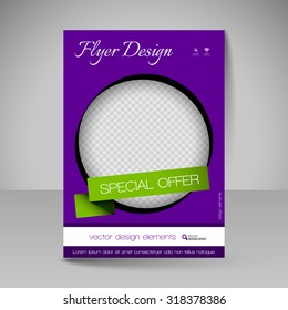 Template for brochure or flyer. Editable site for business, education, presentation, website, magazine cover.