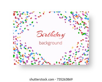 Template brochure with flying particles of bright confetti for beautiful congratulations