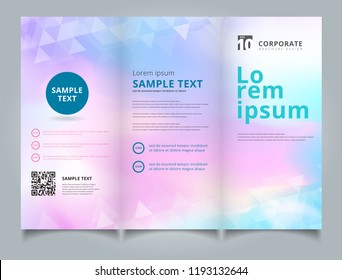 Template brochure layout design abstract white triangles geometric on holographic background. You can use for leaflet, flyer, annual report, print. Vector illustration