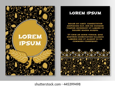 Template for brochure with Peach and Chinese pattern