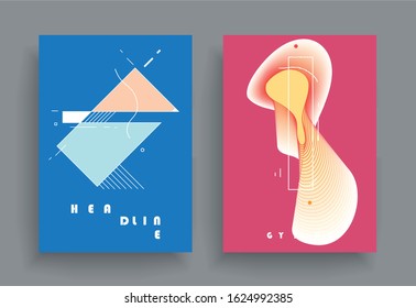 Template brochures, flyers, business presentations. Modern flat line style, layout in A4 size. Trendy abstract background. Geometric science or technology pattern. Graphic design