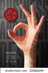 Template for Brochures, Flyers, Posters, Covers or Web Design. Abstract Modern Background with Triangular Hand in OK Sign.