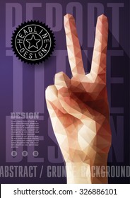 Template for Brochures, Flyers, Posters, Covers or Web Design. Abstract Modern Background with Triangular Hand in Victory Sign.