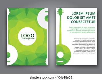 Template brochures, posters, flyers, and print advertising, with green polygonal elements and banjo. Vector illustration