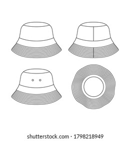 Template bucket hat illustration flat design outline template clothing collection