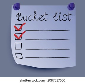 Template of bucket list. Paper note. Vector illustration.