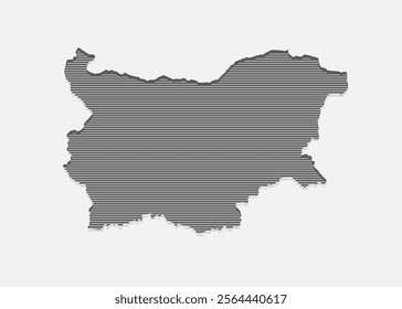 Template Bulgaria map of grey horizontal lines isolated on background. Europe country for pattern, design, illustration, infographic. Abstract concept parallel lines of silhouette map Bulgaria