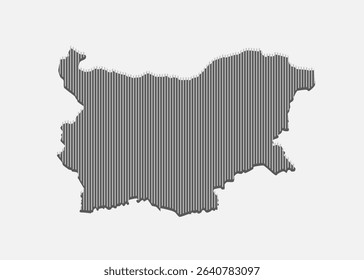 Template Bulgaria map from grey vertical lines isolated on background. Europe country for pattern, design, illustration, infographic. Abstract concept parallel lines of silhouette map of Bulgaria