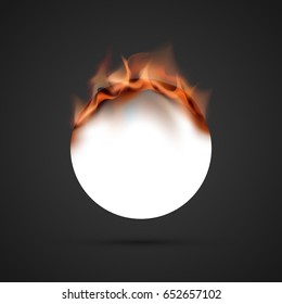 template of burning paper, isolated on a dark background. realistic fire. vector illustration