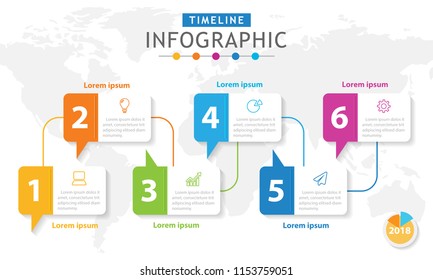 ึInfographic template for business. 6 steps Timeline diagram, Roadmap chart. Vector infographic.