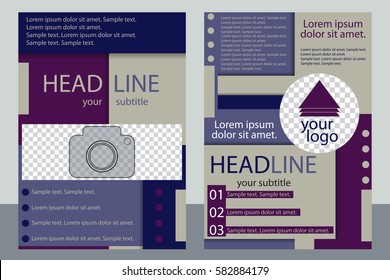 Template business brochure or flyer, annual report design with place for your photo.  Leaflet cover presentation. Vector illustration.