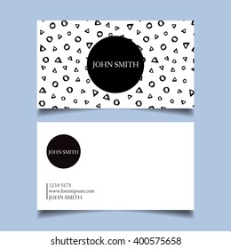 Template business card, editable, neat, black and white background, circles, triangles rings primitive style card-vector illustration. EPS 10