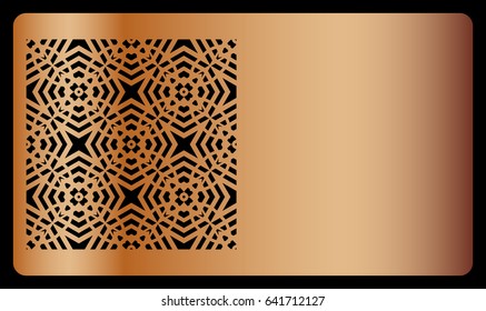 template business card with geometrical ornament for laser cut out. vector illustration. copper color