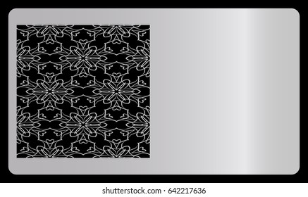 template business card with geometrical ornament for cut out. silver design. vector illustration