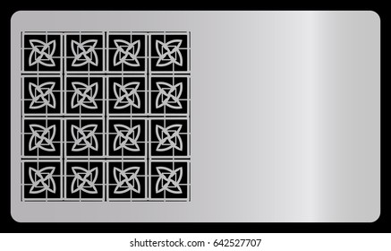 template business card with geometrical ornament for cut out. silver design. vector illustration