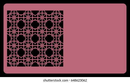 template business card with geometrical ornament for cut out. vector illustration. For cutting from metal, paper.