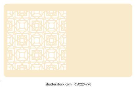 template business card with geometrical ornament for cut out. vector illustration. For cutting from metal, paper.