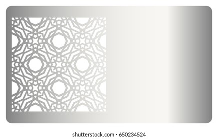 template business card with geometrical ornament for cut out. vector illustration. For cutting from metal, paper.