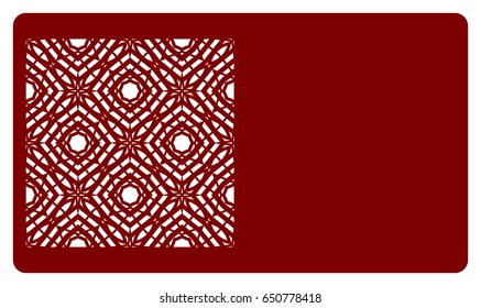 template business card with geometrical ornament for cut out. vector illustration. For cutting from metal, paper.