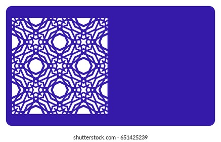 template business card with geometrical ornament for cut out. vector illustration. For cutting from metal, paper.