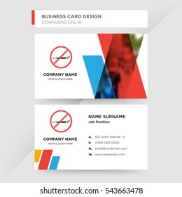 Template Of Business Card For Health Care Services With Red Non Smoking Vector On Gray Background, Design Elements Of Red And Orange Shapes