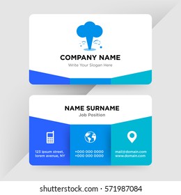 Template of business card for nature save services  company with blue explosion vector with elements of phone contacts, location, web icons on cyan ground