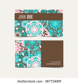 Template business cards with oriental Islamic pattern. Business card with Arabic pattern. Vintage decorative mandala pattern. Decorative floral business cards, turkish design, vector template.