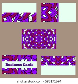 Template business cards with oriental pattern and geometric circle element. Vintage decorative mandala pattern. Decorative floral business cards, vector template.
