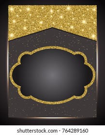 Template for business greeting offer banner. Gold shining frame. Vector illustration