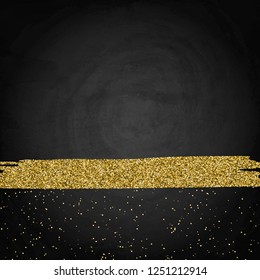 Template for business greeting offer card. Gold shining frame on blackboard. Vector illustration
