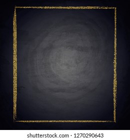 Template for business greeting offer card. Gold shining frame on blackboard. Vector illustration