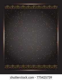 Template for business greeting offer card. Gold frame with shining ornament. Vector illustration