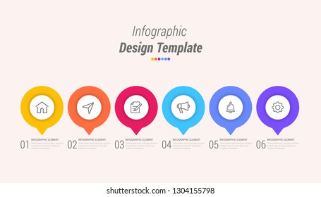 Template for business infographic with icons and 6 options. Can be used for workflow layout, banner, diagram, number options, step up options, web design. EPS10