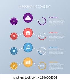 Template business infographic with numbers, line icons and place for your text, can be used as workflow, process, steps or options, vector. Design infographic 4 options or steps, EPS10