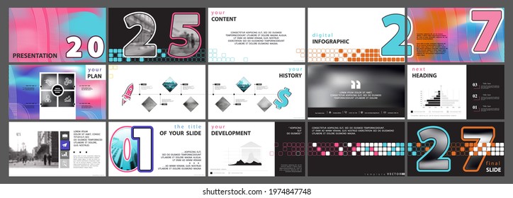 Template for business infographic presentations. Numbers, icon, green, multicolored elements on white background. Use in a slide monitor, flyer corporate report, advertising, marketing, banner