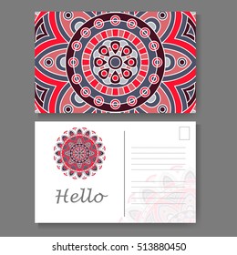 Template for business, invitation card. Postcard background with mandala element. Decorative ornamental design