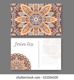 Template for business, invitation card. Postcard background with mandala element. Decorative ornamental design