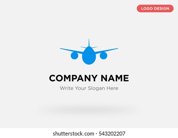 Template of business logo for airline services company with blue plane vector on gray background