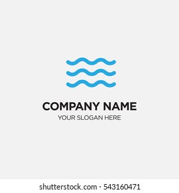 Template of business logo for marine services company with blue wave, water of sea and ocean vector on gray background