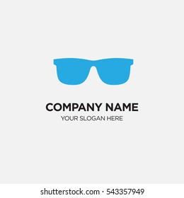 Template of business logo for medical optics services company with blue glasses vector on gray background