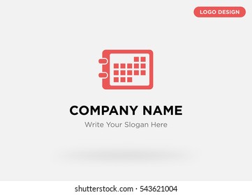 Template of business logo for press services company with blue calendar vector on gray background