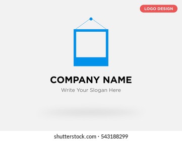 Template of business logo for technology services company with blue tablet vector on gray background