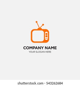 Template of business logo for technology services company with orange television vector on gray background