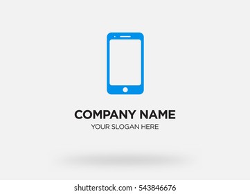 Template of business logo for technology services company with blue cell phone vector on gray background