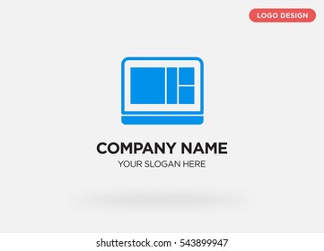 Template of business logo for technology services company with blue laptop vector on gray background